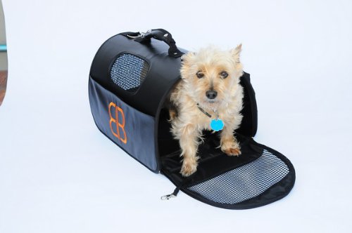HOG BAG Ventilated Pet Carrier.Emanuele Bianchi Design. Black Faux Leather Pet Carrier Bag & Tote.Dog/Cat/Ferret/Rabbit. Size Large (17