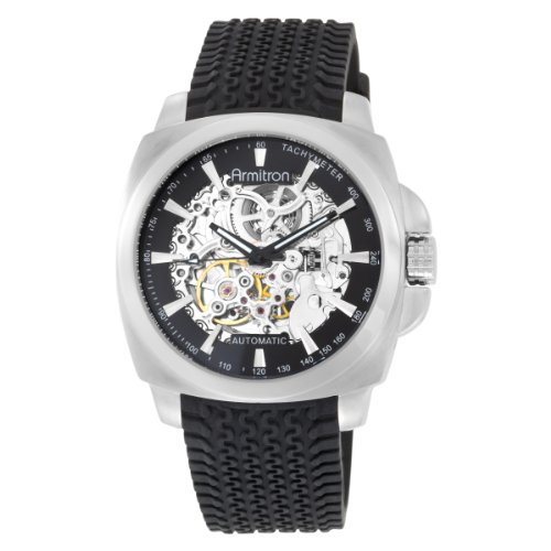 Armitron Men's 204455SVSV Automatic Silver-Tone Skeleton Dial Rubber Strap Watch
