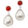 14K White Gold Paspaley South Sea Cultured Pearl and Carnelian Earrings - 11.00mm