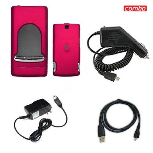 Nokia Mural 6750 Combo Rubber Feel Rose Pink Protective Case Faceplate Cover + USB Data Charge Sync Cable + Rapid Car Charger + Home Wall Charger for Nokia Mural 6750