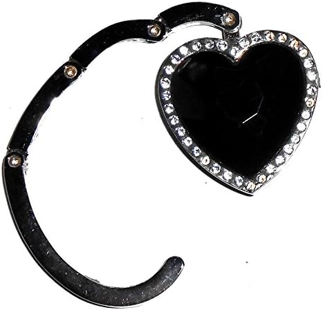 MZZ Fashion Rhinestoned Acrylic Heart Shape Handbag Hook Purse Hanger Cute Gift (black)