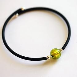 Murano Glass Bead Bracelet with Rubber Cord- Green Style 1
