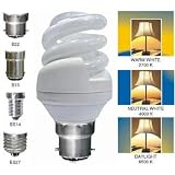 11 Watt Mini Spiral Energy Saving Light Bulb, Bayonet and Screw Fittings - eco friendly - Screw ES27 : Neutral White