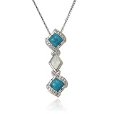 Sterling Silver Mother-Of-Pearl and Chinese Turquoise Linear Pendant and Diamonds, 18