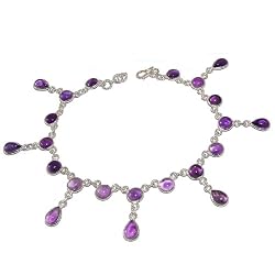 Valentines Gifts for Her Sterling Silver Amethyst Anklet Pair 10 Inches (ganklt049b)