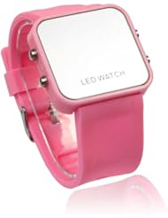 Towall 1PC Creative Mini LED Digital Silicone Sport Mirror Faceless Men Lady Watch(Pink)