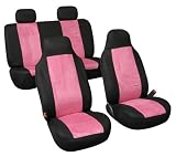 Suede Car Seat Cover Full Set Bucket Front and Bench Resr Seat Cover Fb105 Pink/black 114