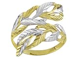 10KT AND WHITE RHODIUM DIAMOND CUT LEAF BYPASS RING