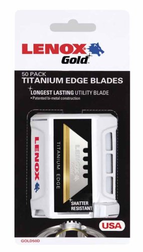 Lenox 20351-GOLD50D Gold Titanium-Edge Utility Knife Blade with Dispenser, 50-Pack