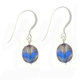 Anna Perrone Blue Two-Tone Oval Glass Bead Earrings Finished with .925 Sterling Silver