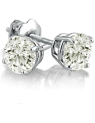 3/4ct Diamond Stud Earrings 14K White Gold Screw-Backs