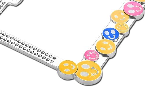 Valor Auto Companion LPF2MC015WIT Multi-Colored Happy Face Design Metal License Plate Frame with White Crystals