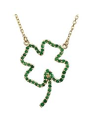 14K Yellow Gold Tsavorite Shamrock Necklace -- LIFETIME WARRANTY