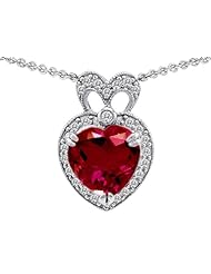 Original Star K (tm) Heart Shape Created Ruby Pendant in 925 Sterling Silver