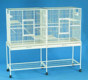 New Large Wrought Iron Double Cage w/ Slide Out Divider 3 Levels Ferret Chinchilla Sugar Glider Cage 61″Length x 18″Depth x 56″Height W/Stand on Wheels *Egg Shell White*