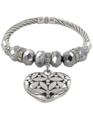 Hematite Facet Bead and Filigree Heart Stretch Bracelet