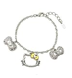 Hello Kitty Crystal Silver Charm Bracelet with Yellow Summer Bow ** with Gift Box