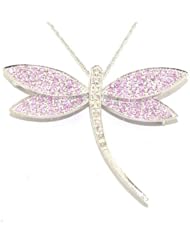 Dragonfly Pin - 18K White Gold with Diamonds & Pink Sapphire