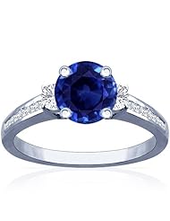 14K White Gold Round Cut Blue Sapphire Ring With Sidestones (GIA Certificate)