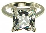 Image of Silver Ladies Large Square White Cubic Zirconia Solitaire Ring