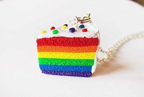 Handmade Cute Rainbow Cake Polymer Clay Necklace - Available in Pastel or Bright (Bright)