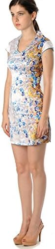 Quyi Asian Women Floral Cotton Polyester Short Qipao Cocktail Party Size 4 White