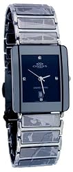 Mens Reflections Oniss Swiss Movement Black Rectangular Design Diamonds Sapphire Tungsten Watch