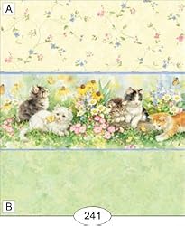 Dollhouse Wallpaper Playful Kittens Green Floral Vine A