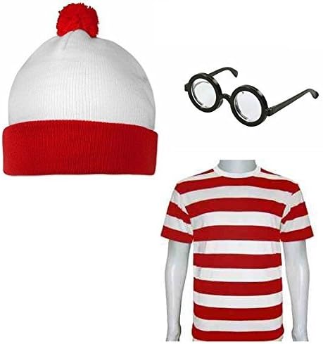 Men's Adults Wally Fancy Dress Kit Where's My Costume T-shirt Hat Glasses (RBFashionsClothing) (Men: X-Large) by RB Fashions Clothing