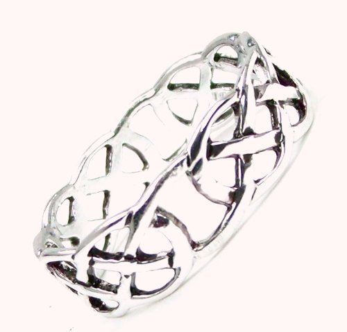 Celtic Design Antiqued Finish Filigree Accented 925 Sterling Silver Ring, Size 11