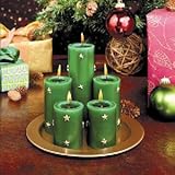 GREEN STARS CANDLE SET - 5 PIECE GREEN STARS DECORATIVE CANDLES - Candle