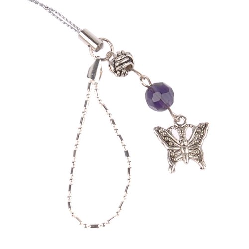 Hand Crafted Cellular Phone Charm - Gaelic Butterfly W/Purple Crystal