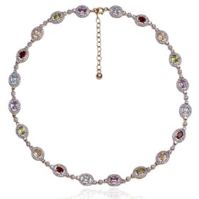 18k Gold Plated Sterling Silver Multi-Gemstone Oval and Diamond Necklace, 16 +... by