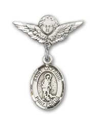 Sterling Silver Baby Badge with St. Lazarus Charm and Angel with Wings Badge Pin