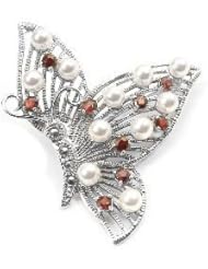 Sterling Silver Pearl and Garnet Butterfly Pin Brooch