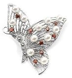 Sterling Silver Pearl and Garnet Butterfly Pin Brooch