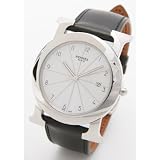 HERMES Paris Men’s Round H Hour Stainless Steel Watch with Black Leather Strap. Model: HR1.710.130