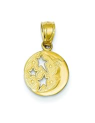 14K Gold Polished Moon with Three Stars Pendant Jewelry