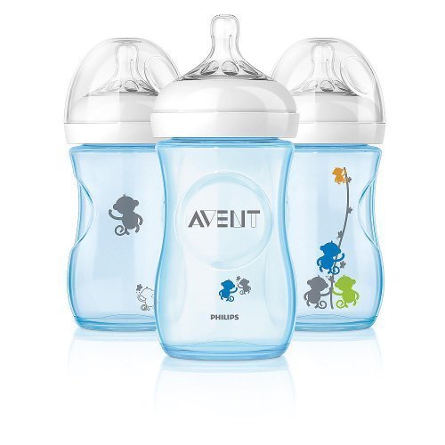 Philips AVENT 9 Ounce BPA Free Natural Polypropylene Bottles, 3 Pk, Blue Monkeys