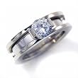 Stainless Steel 6mm CZ Wedding Engagement Double Ring -- Size 8