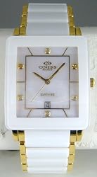 Oniss Men's Caprice II White Ceramic Watch with Gold Trim on603-mg-wht