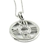 Roman Numeral Round Crystal Charm Necklace Silver Tone