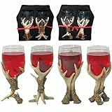 Set of 2, Decorative Deer Antler Wine Glasses with Distinctive Styles and Great Detail 7.5