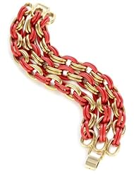 Lee Angel "Safina" Triple Row Red Enamel and Gold Plated Double Link Bracelet
