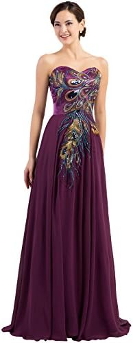 Edith Windsor Women's Strapless Peacock Embroidered Chiffon Evening Dress X-Large Purple