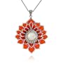 Sterling Silver Marcasite and Epoxy Flower and Mother-of-Pearl Center Pendant, 18"