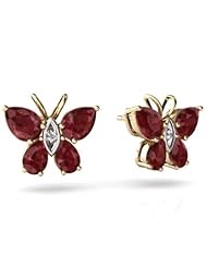 Genuine Ruby 14kt Yellow Gold Butterfly Earrings