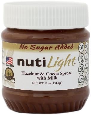 NUTILIGHT MILK- NO SUGAR ADDED, LOW CARB, HAZELNUT AND COCOA SPREAD WITH MILK 11 oz. Jar by NatureFood Chocolatier