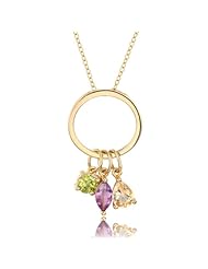 18k Gold Over Sterling Silver and Suspended Multigemstone Circular Pendant