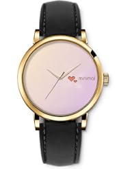 SPRAWL Aanalog Fashion Series Gold Ladies Watches of Genuine Black Leather Strap,Unique Wrist Watch for Women Girls Designed with minimal